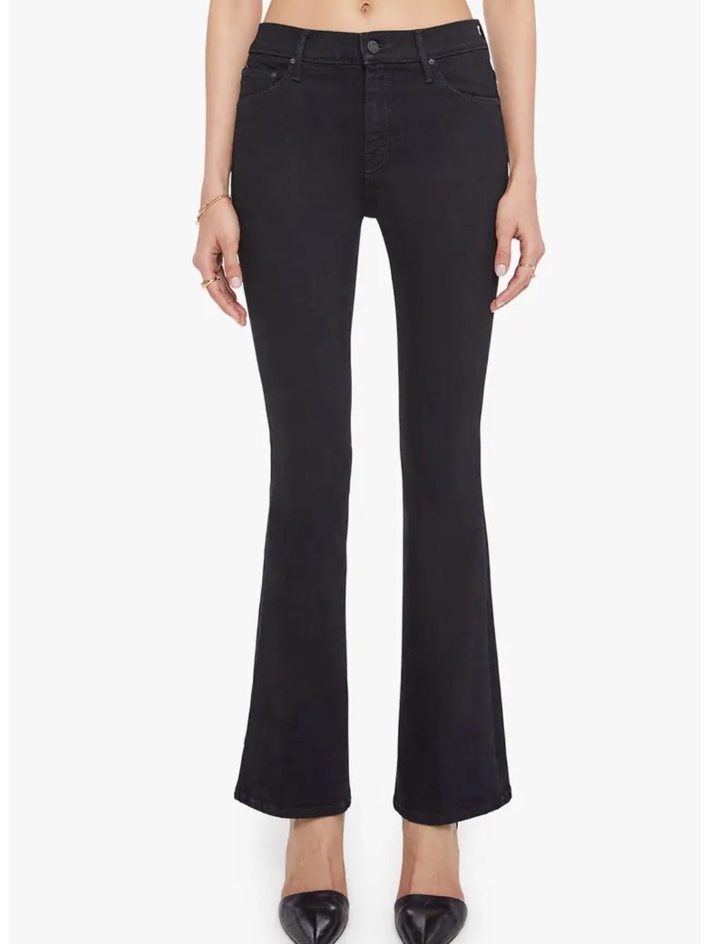 Mother the weekender nighty night black bell bottom flare jeans